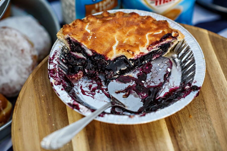 A half eaten blueberry pie at a wedding in NJ.